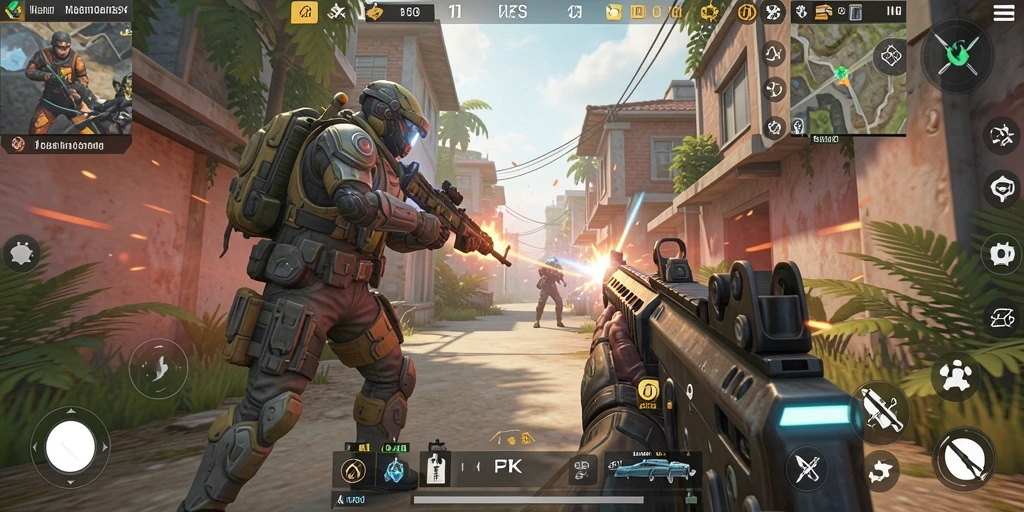 Screenshot menampilkan aksi intens dalam gameplay FPS 9ZK.