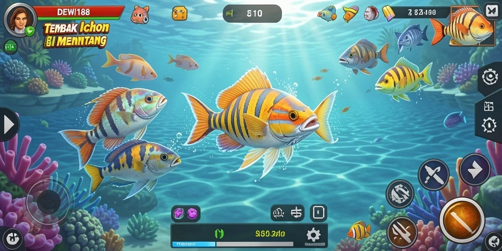 Screenshot DEWI188 memperlihatkan kegembiraan menembak ikan.
