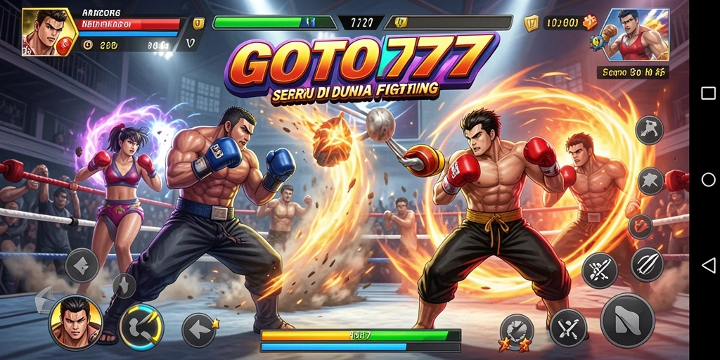 Screenshot gameplay GOTO77 menampilkan pertarungan seru dan karakter unik.