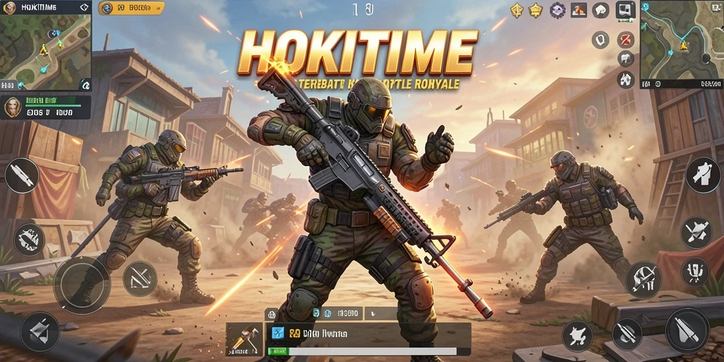 Tangkapan layar gameplay HOKITIME yang mendebarkan dalam pertempuran Battle Royale.