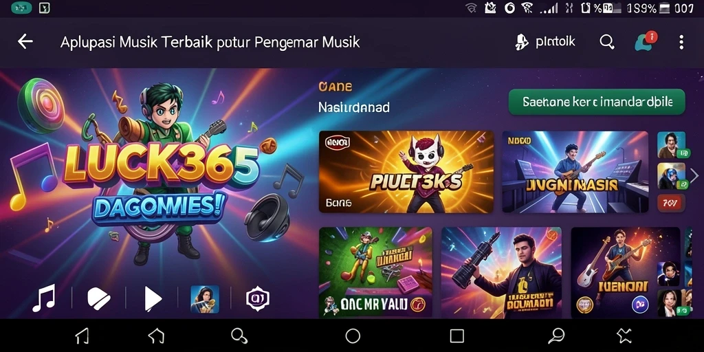 Screenshot gameplay LUCK365 menampilkan antarmuka aplikasi musik yang menarik.