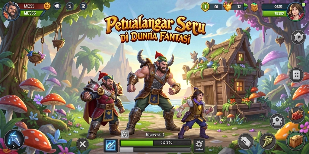 Tampilan gameplay ME355 menunjukkan karakter menjelajahi dunia fantasi dengan grafis menawan.