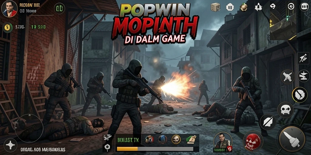 Tangkapan layar gameplay POPWIN menampilkan suasana menyeramkan dan momen menegangkan.