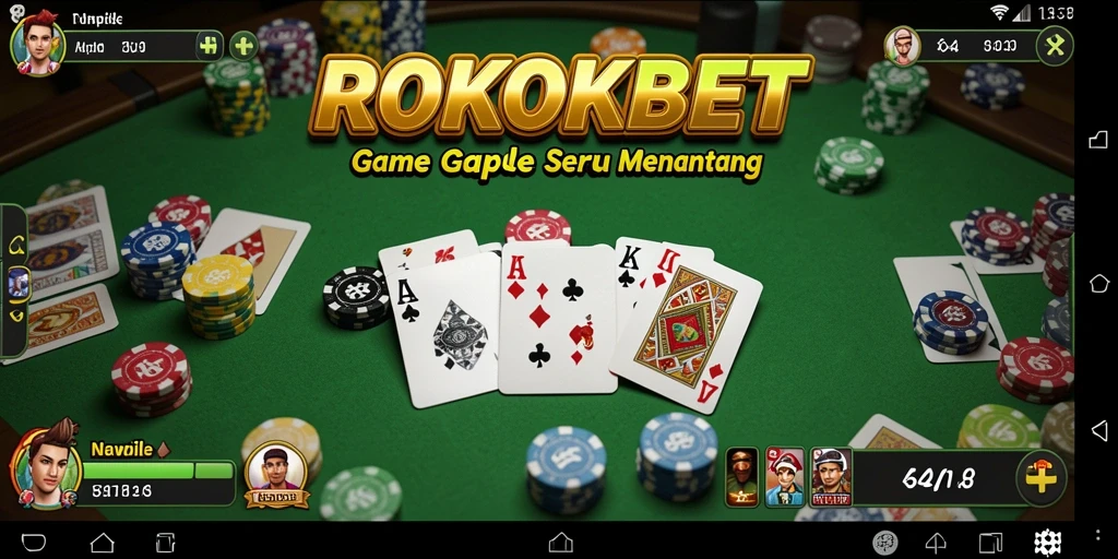 Tampilan gameplay ROKOKBET dengan pemain asyik bermain Gaple.