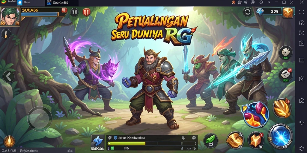Tampilan gameplay menegangkan dalam dunia RPG yang indah.