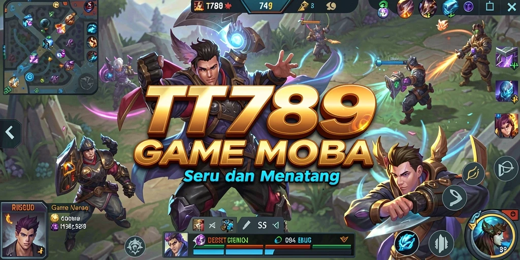 Gameplay seru TT789, pertarungan antar hero MOBA yang intens.