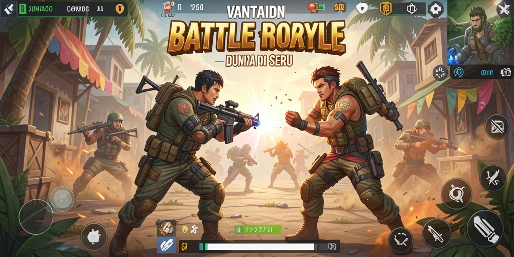 Screenshot gameplay VANTAIDN menampilkan aksi pertarungan seru di arena Battle Royale.