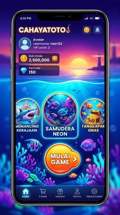 Tampilan utama aplikasi cahayatoto yang menarik dan mudah dinavigasi.
